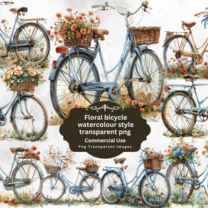 Watercolor Floral Bicycle spring vibe Clipart Bundle Watercolor Commercial Use Instant Download Paper Craft Junk Journal Scrapbooking kit