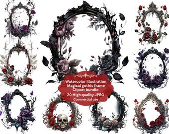 Watercolor Gothic floral Frame JPEG’, Dark Fantasy Watercolor, Vintage Picture Frame, Ornate Frame, Haunting Decoration, Creepy Border