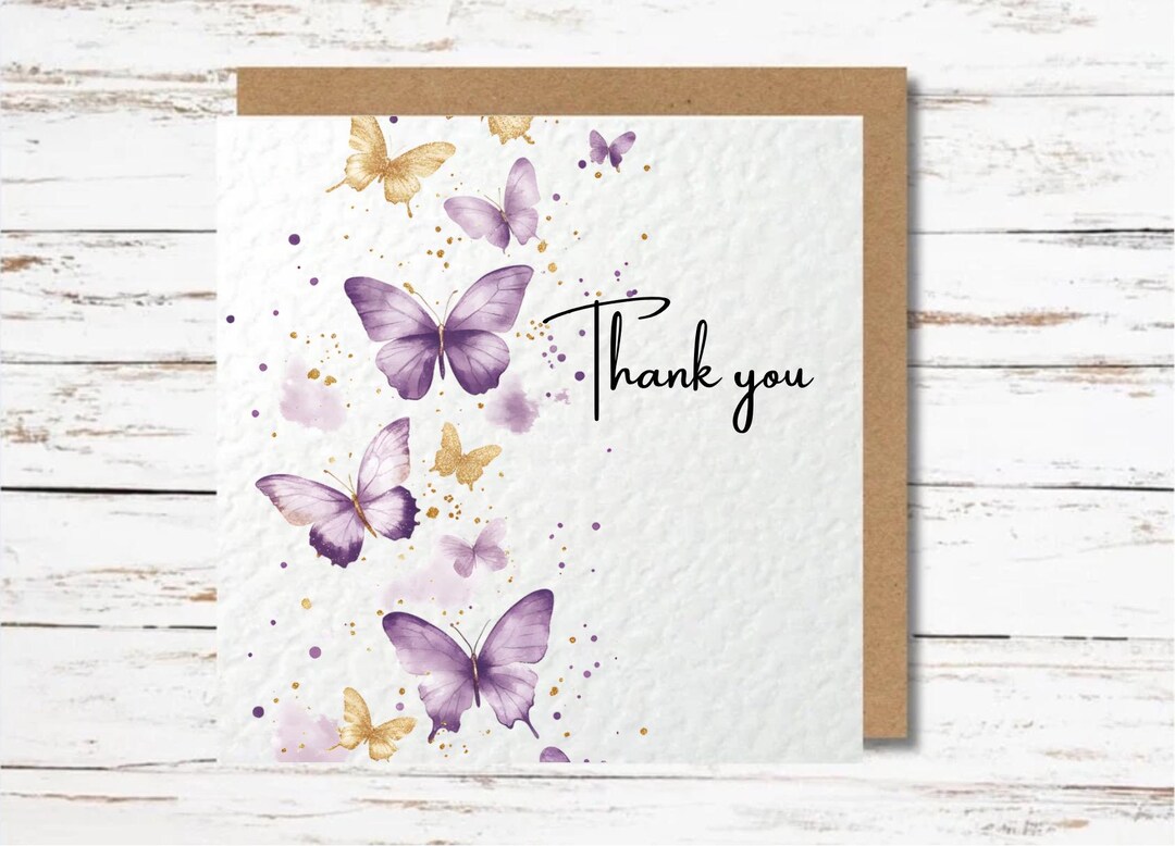 Butterfly Thank You Card: Purple and Gold - Charming and Elegant - Etsy UK