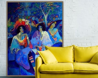 Original Painting &quot;Girls&#39; night out&quot;, Ready to Hang Original Art for Living Room, Cozy Home Design