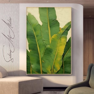 Botanical Green Leaf Painting, Textured Art Painting, Original  Tropical Wall Art, Plants Painting