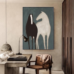 Modern Animal Wall Art for Living Room or Bedroom, Large Original Horses on Canvas, Abstract Painting Wall Art.