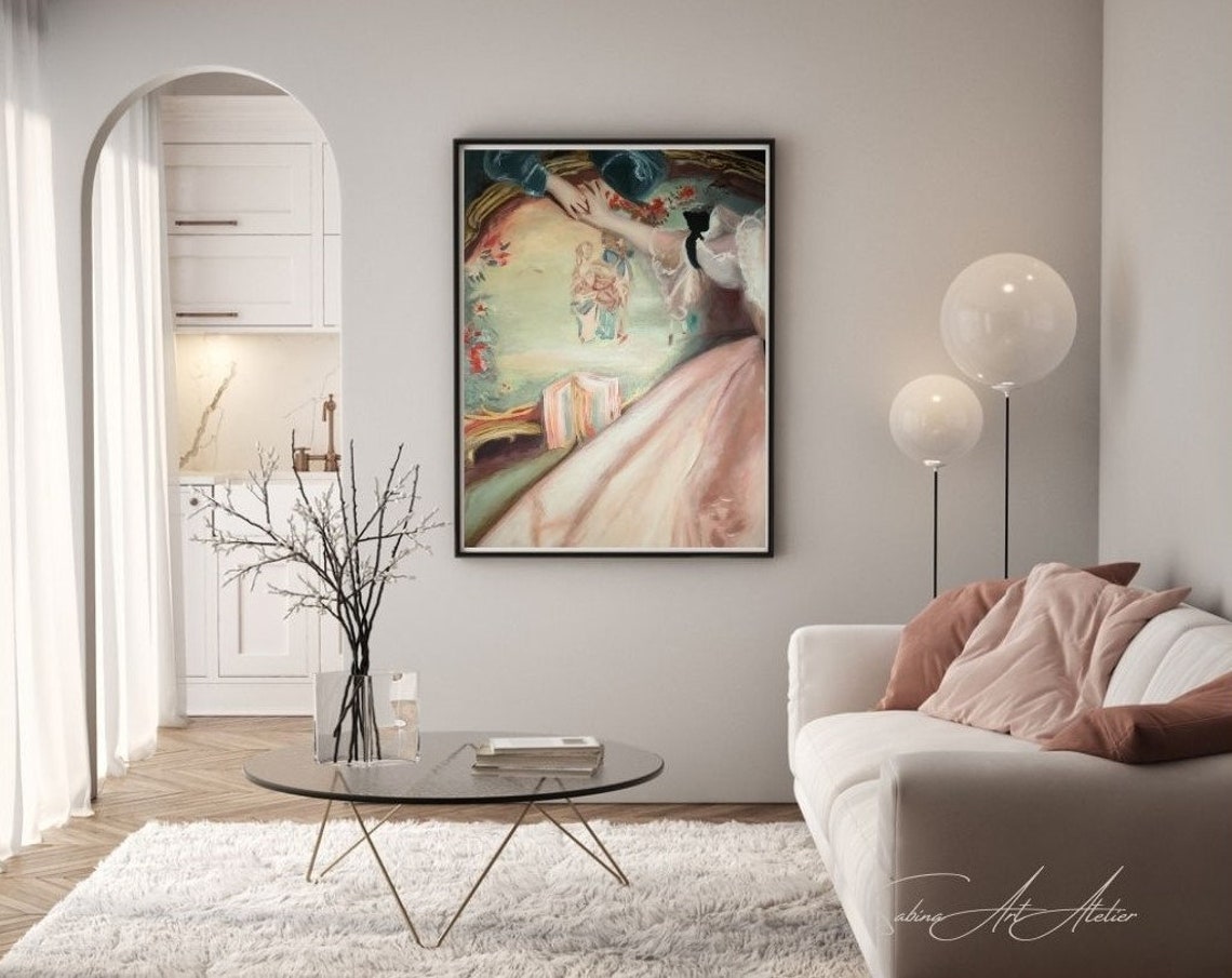 Original Classic Painting for Living Room, Valentine Gift for Her, Mid ...