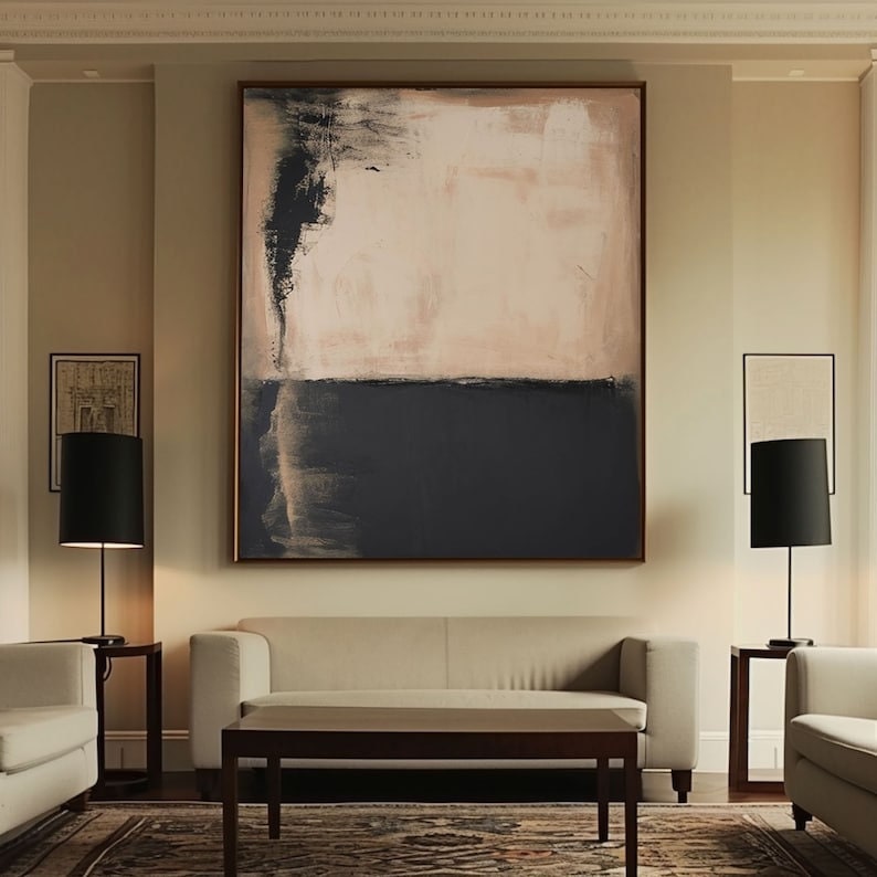 Beige and Dark Grey Wabi-sabi Wall Art Black Beige Abstract Painting ...