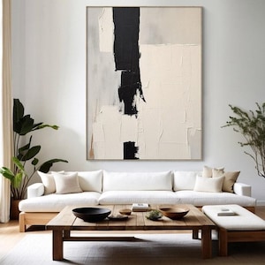 Scandinavian Wall Art, Light beige Abstract Painting, Black & Beige Minimalist Wall Decor, Wabi Sabi Wall Art, Beige Wall Art