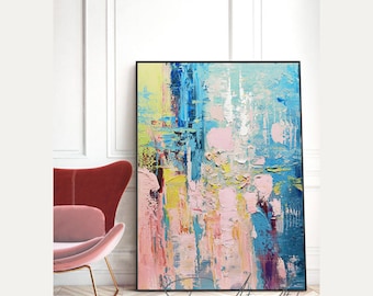 Colorful Abstract Painting, Original Acrylic Painting on Canvas, Modern Minimalist Art for Living Room