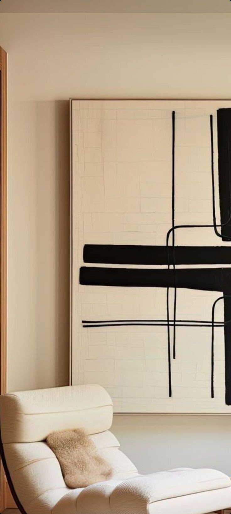 Minimalist Art, Light Beige & Black Painting, Large Original Abstract ...