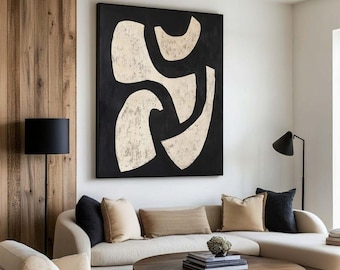 Scandinavian Wall Art, Black and White Abstract Painting, Black Minimalist Wall Decor, Wabi Sabi Wall Art, Black Wall Art