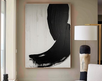 Minimalist Art, Black & White Painting, Large Original Abstract Art for Living Room, Original Contemporary Cozy Home Art Painting