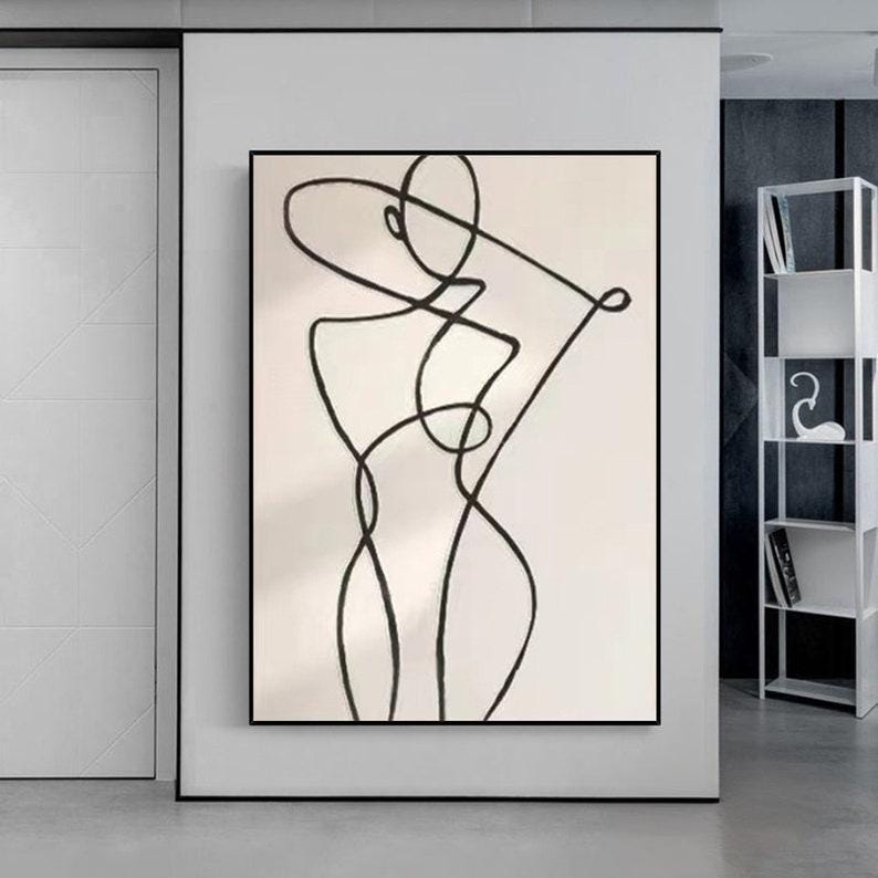 Woman Silhouette Wall Art, Black & White Abstract Painting, Black ...