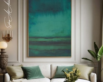 Emerald Green Painting, Original Abstract Art, Minimalist Art, Dark Green Art, Brush Stroke Art, Green Abstract Artwork, Forest Green Art