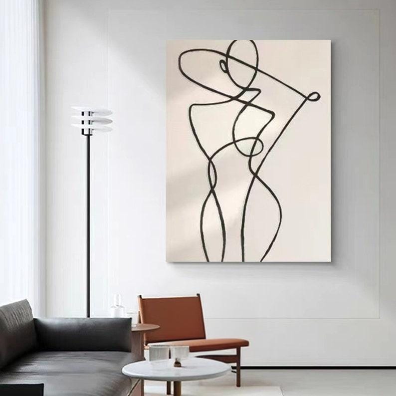 Woman Silhouette Wall Art, Black & White Abstract Painting, Black ...