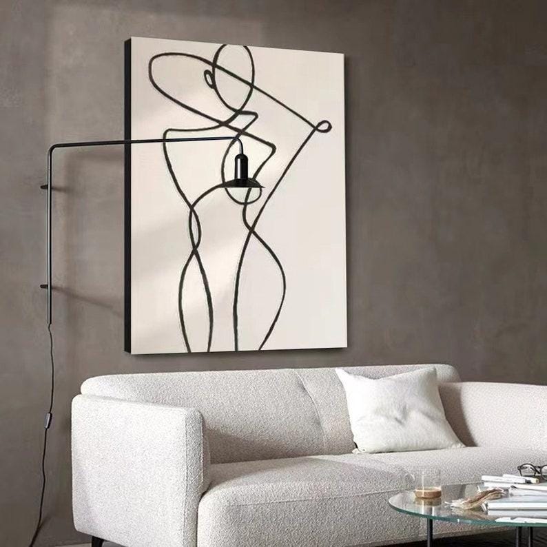 Woman Silhouette Wall Art, Black & White Abstract Painting, Black ...