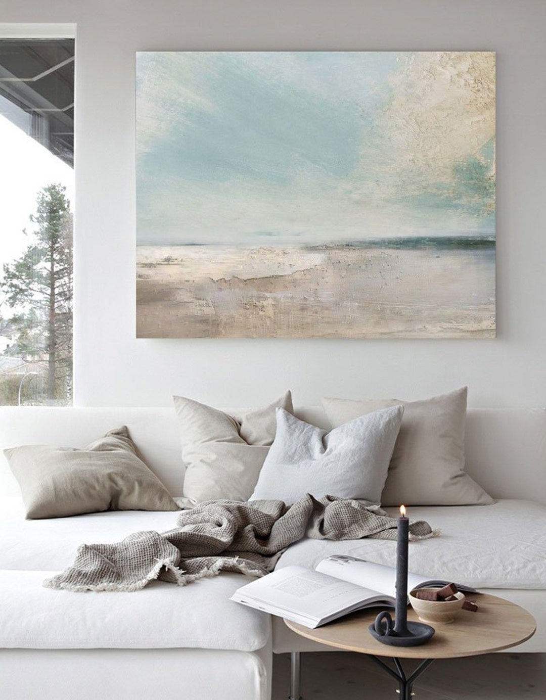 Gallery Detail: Beach House Wall Art Minimalist Texture Painting Seaside Landscape