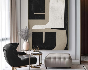 Minimalist Abstract Art, Beige & Black Abstract Painting, Scandinavian Wall Art, Black Minimalist Wall Decor, Wabi Sabi Art, Black Wall Art