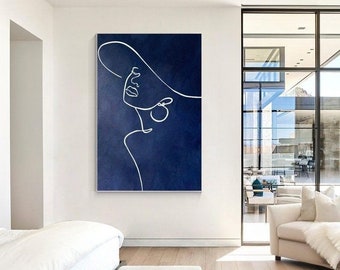 Scandinavian Wall Art, Navy blue & White Abstract Painting, Blue Minimalist Wall Decor, Wabi Sabi Wall Art, Dark Blue Abstract Painting