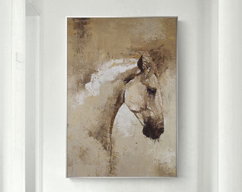 Neutral colors, Horse painting, Brown & Beige Wall Art, beige Minimalist Wall Decor, Wabi Sabi Wall Art, Modern art, Contemporary Wall art