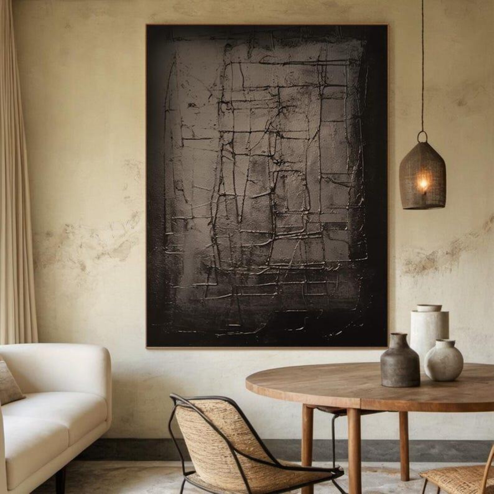 Minimalist Art, Textured Black Wabi Sabi Art, Original Abstract Art for ...