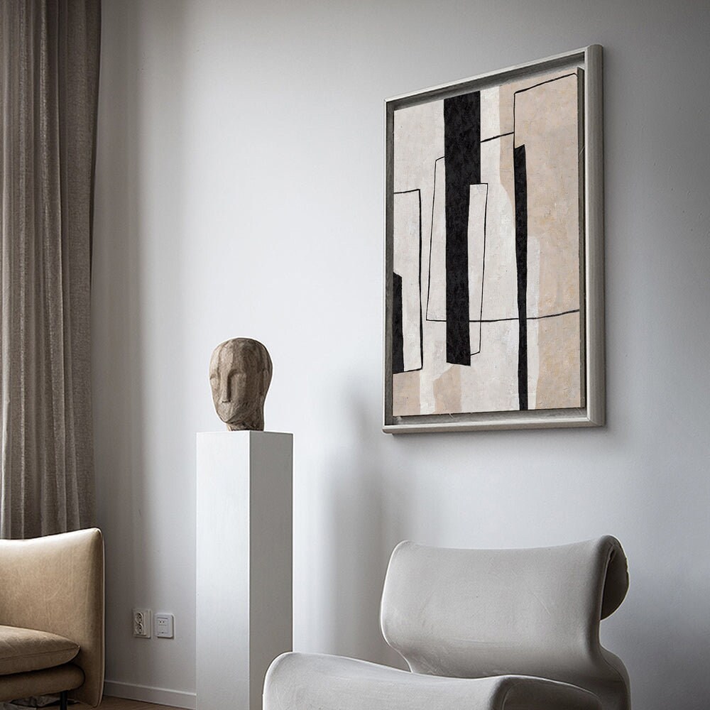 Minimalist Art Black & White Painting, Original Abstract Art for Living ...