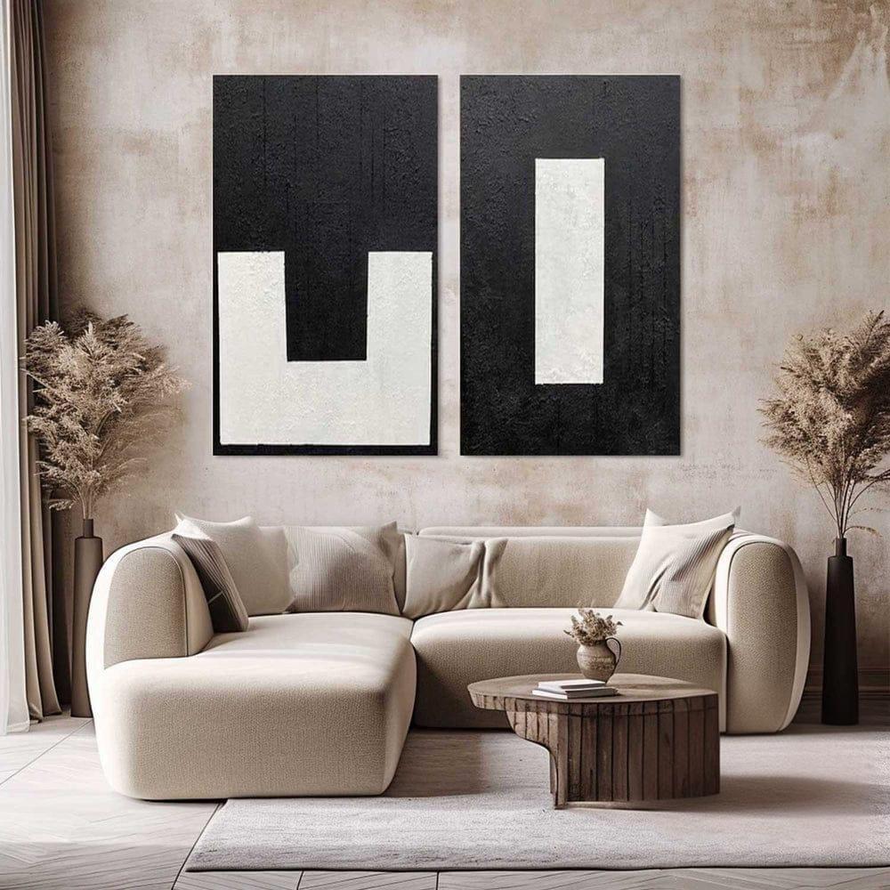 Set of 2 Black and White Abstract Paintings, Modern Wall Art, Set of 2 ...