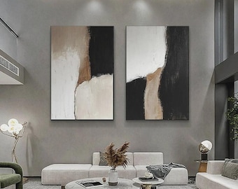 Set of 2 Abstract Acrylic Paintings on Canvas | Neutral Modern Wall Art | Minimalist Home & Office Decor | Hand-Painted Diptych