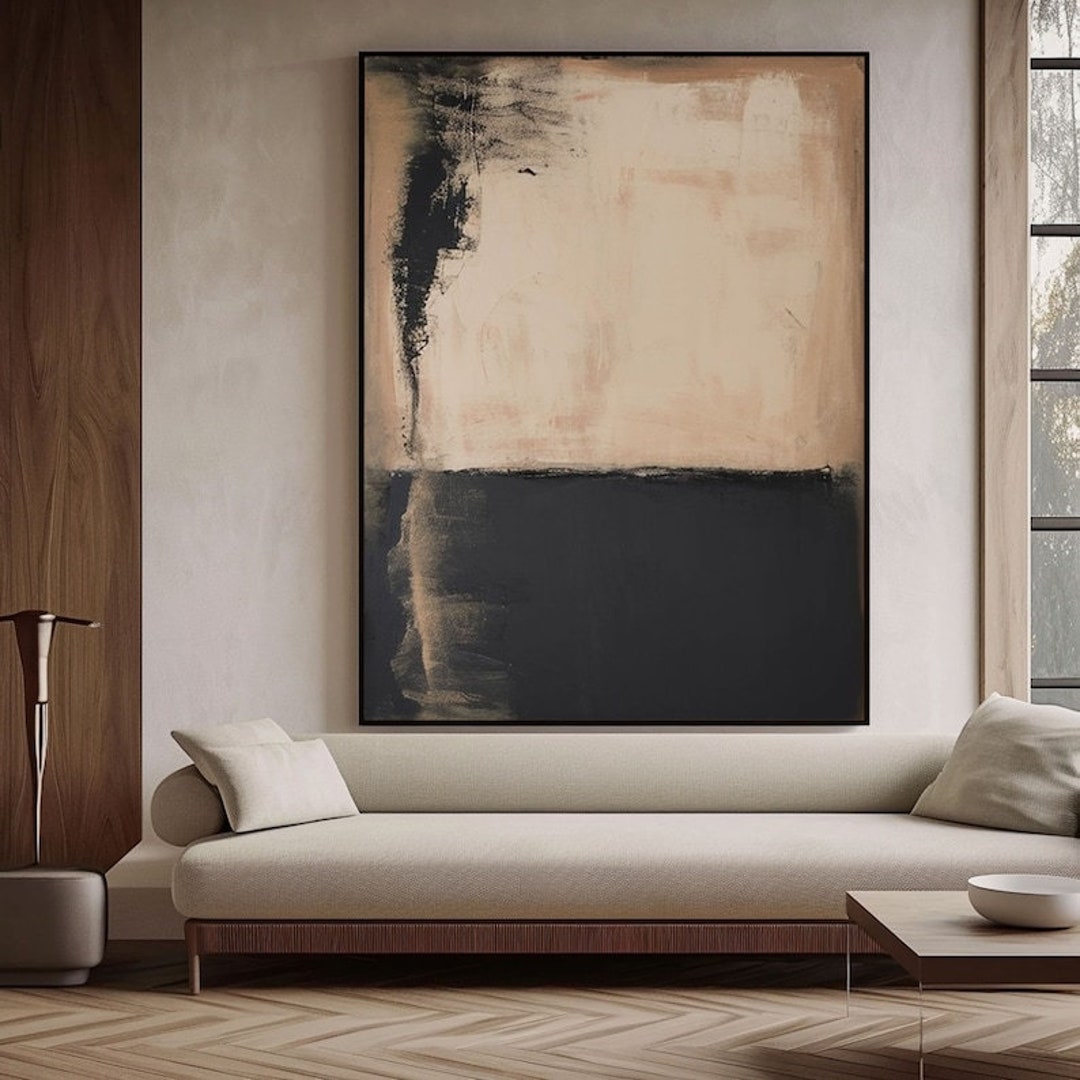 Beige and Dark Grey Wabi-sabi Wall Art Black Beige Abstract Painting ...