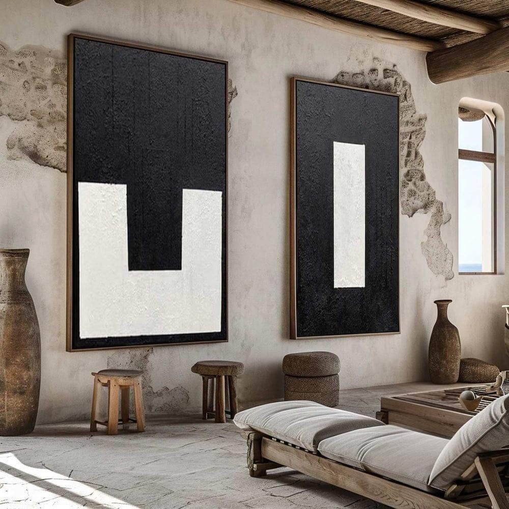 Set of 2 Black and White Abstract Paintings, Modern Wall Art, Set of 2 ...