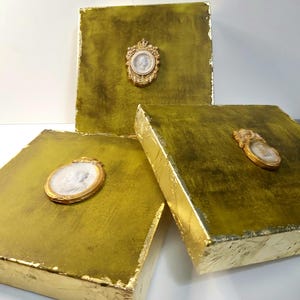 Set of 3 Intaglio Art - Gold leaf lyer, Intaglio Bundle, Set of Intaglios, Ancient Art Wall Decoration, Handmade Intaglios, Holiday Gift.