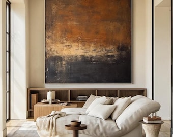Scandinavian Wall Art, Brown Abstract Painting, Black & Beige Minimalist Wall Decor, Wabi Sabi Wall Art, Beige Wall Art