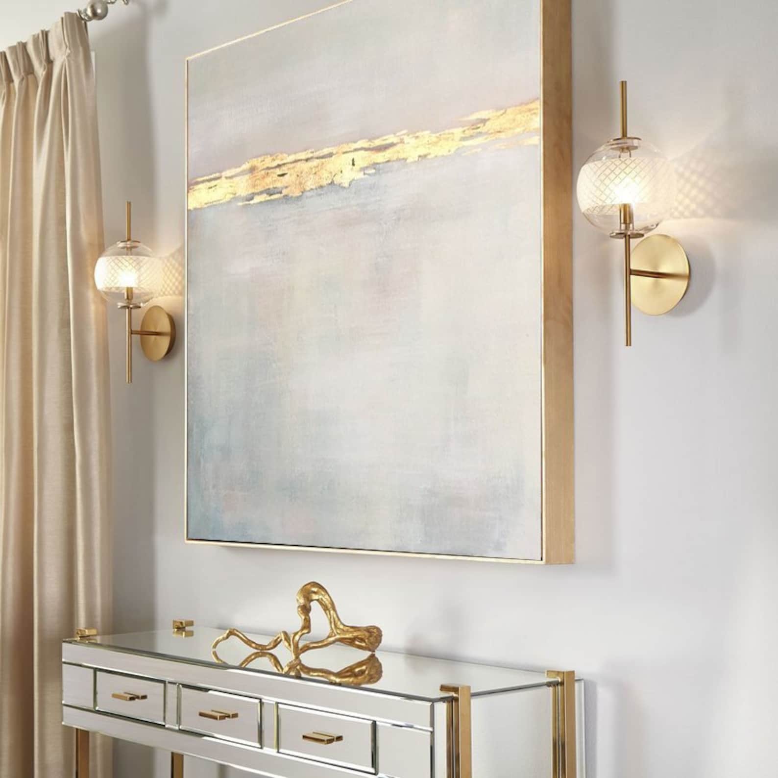 Neutral Colors, Light Blue & Gold Minimalist Living Room Decor ...