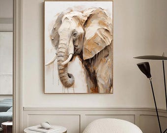 Neutral colors, Elephant painting, Beige Wall Art, beige Minimalist Wall Decor, Wabi Sabi Wall Art, Modern art, Contemporary Wall art