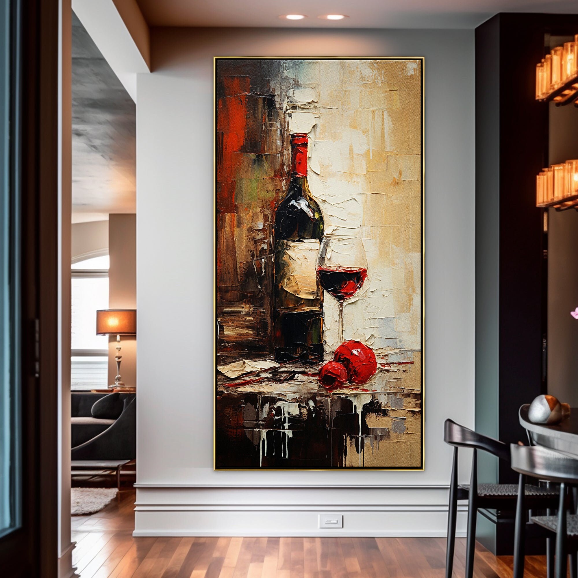 A sip of Wine" original Painting on Canvas, textured brushstrokes, painting for a Cozy Home, New Home gift