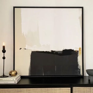 Art mural en toile minimaliste neutre, peinture abstraite beige et noire, décoration de salon, art mural minimaliste, art mural scandinave