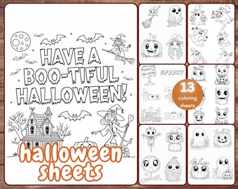 13 Cute Kawaii Halloween Sheets, Simple Cozy Halloween Coloring Pages for Adults and Kids, Pumpkins, Printable PDF, Instant Download