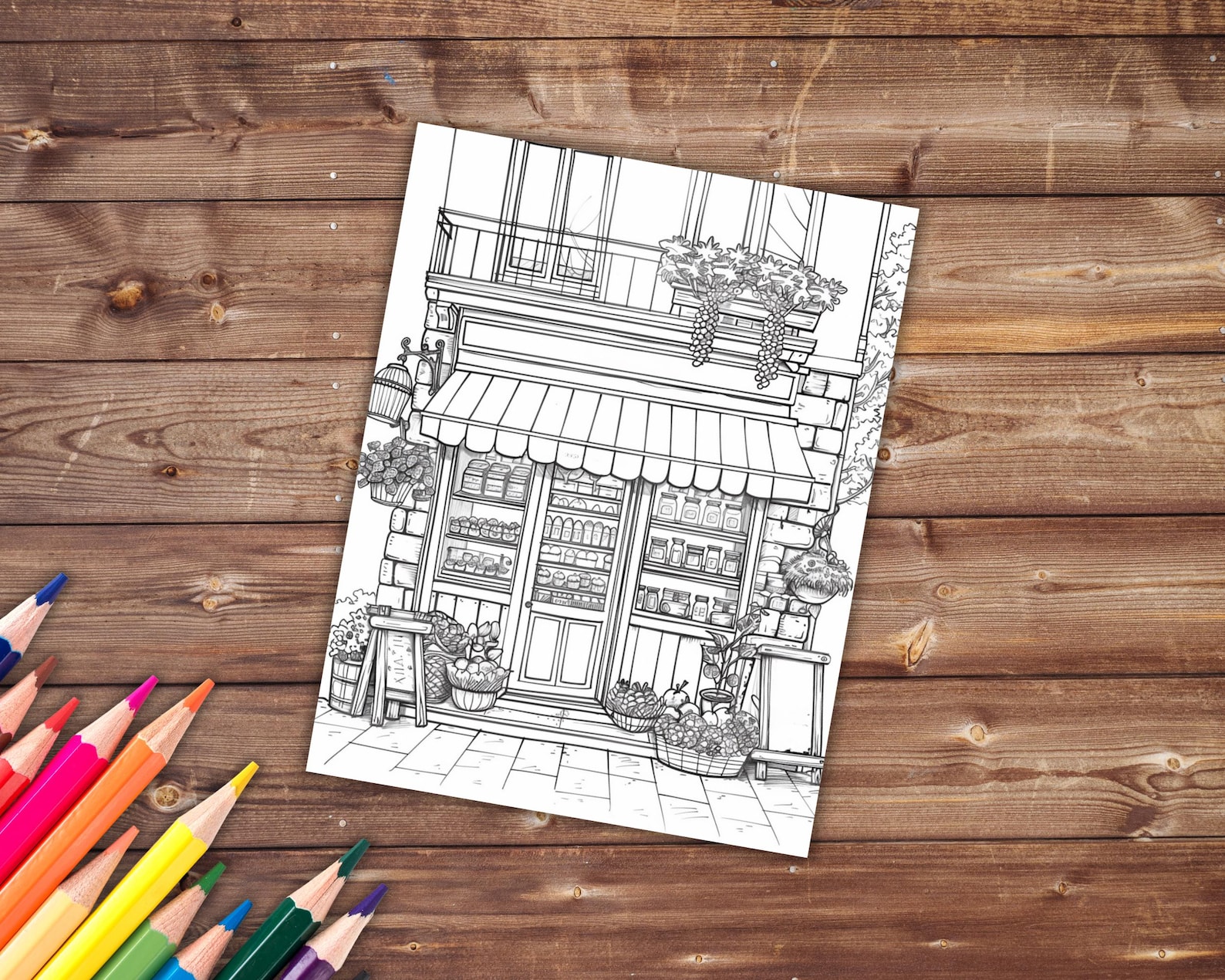 30 Cute Storefronts Coloring Book, Grayscale Shopfronts Coloring Pages ...