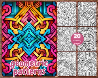 20 Abstract Patterns Coloring Book, Printable Geometric Patterns for Stress Relief for Adults and Teens, PDF, Instant Download