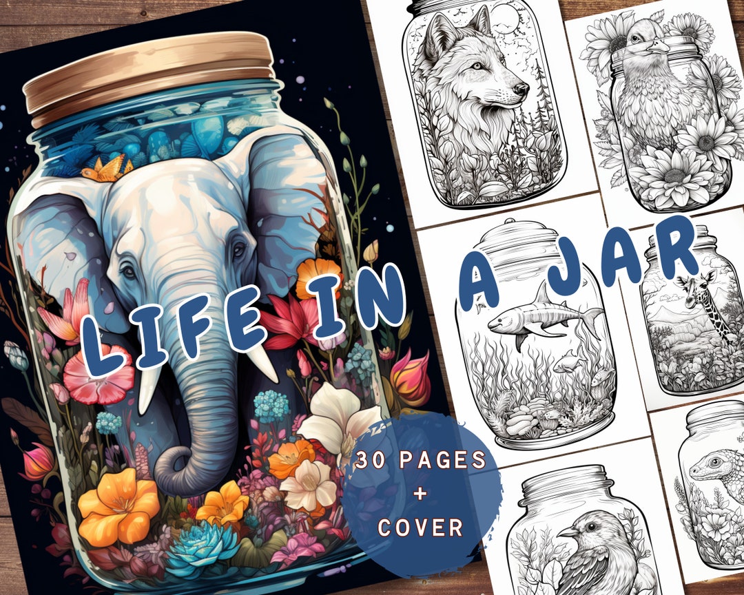30 Animals in a Jar Coloring Book Animals Coloring Life in a Etsy