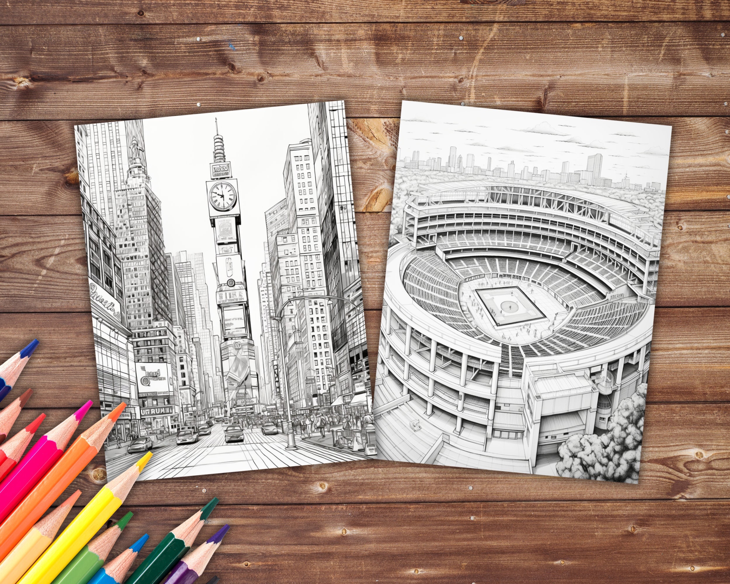 50 New York Coloring Book, Grayscale Big Apple Coloring Pages for ...