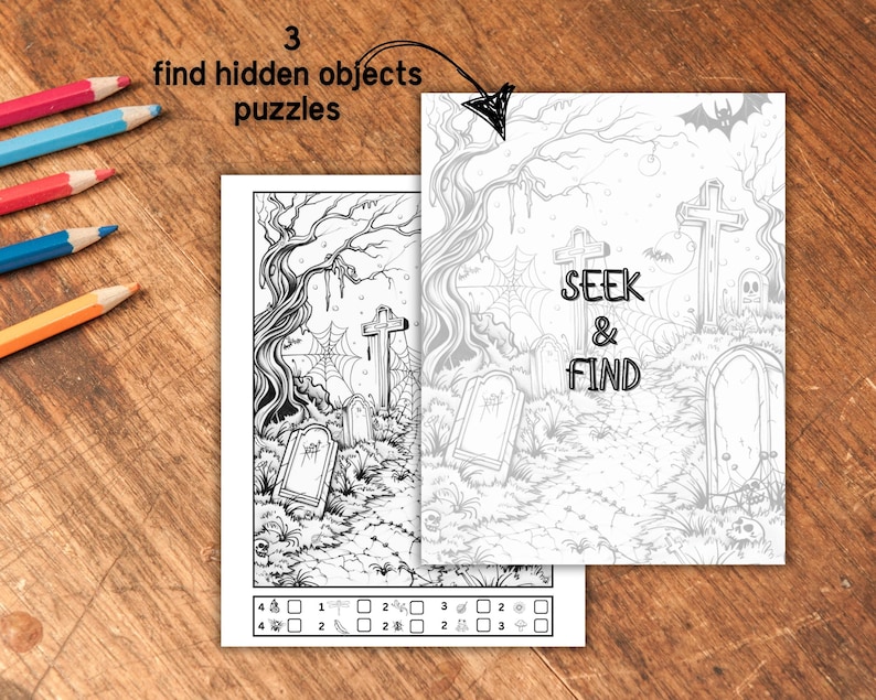 Colorable Halloween Hidden Objects Puzzle, Printable Seek and Find Game ...
