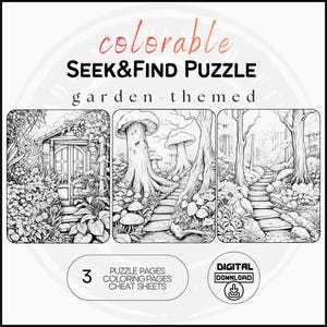 Colorable Hidden Objects Puzzle, Printable Seek and Find Game, Kids Adults Activity Pages, Relaxing Activity, Instant Download