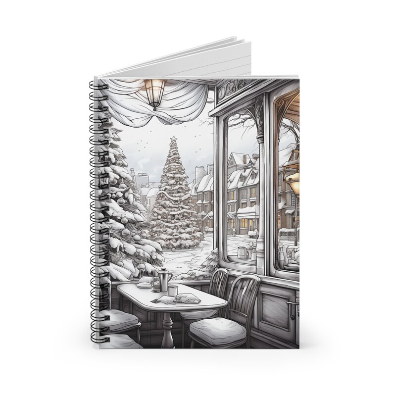 Christmas Notebook, Coloring Page Notebook, Black and White, Christmas ...