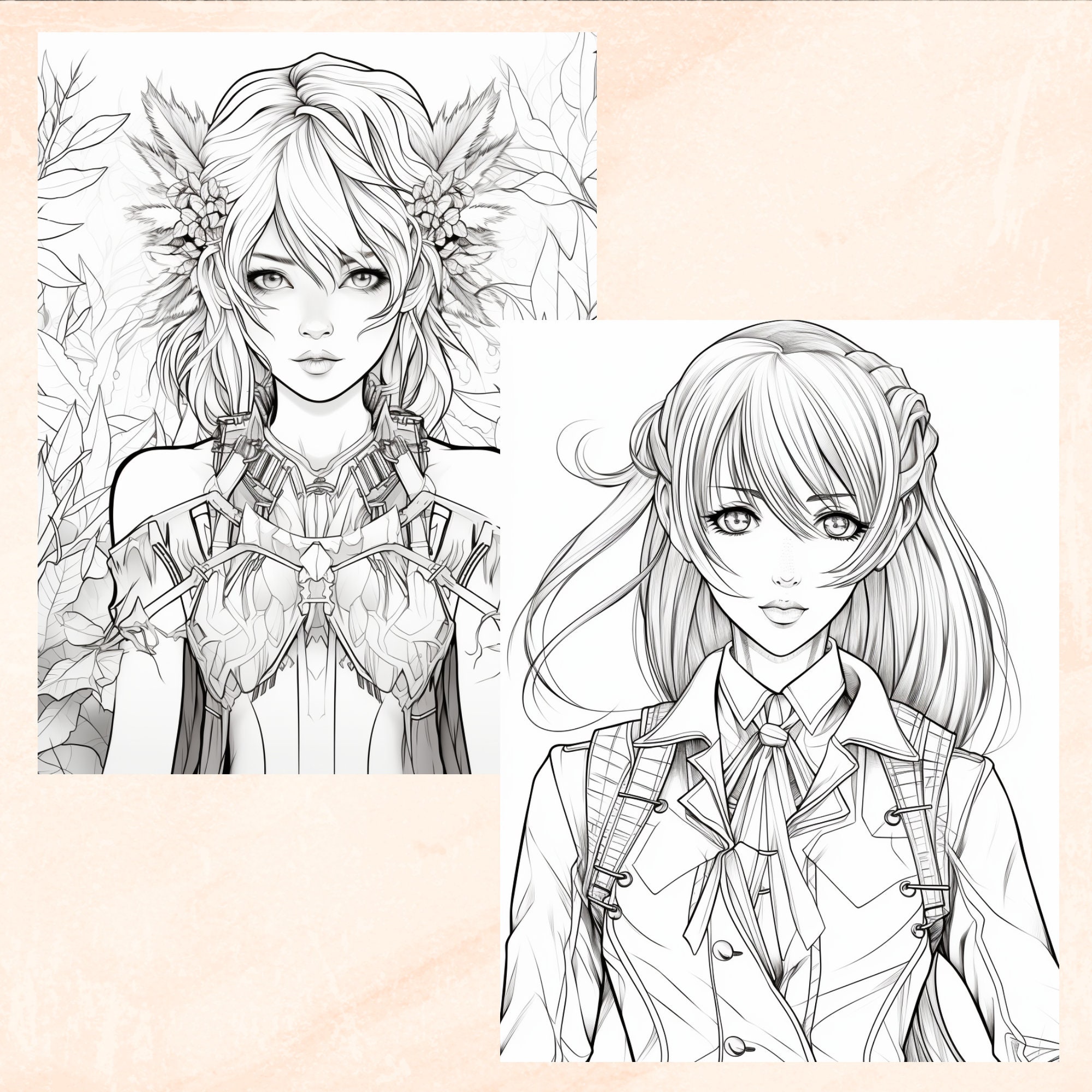 30 Anime Girls Coloring Book, Grayscale Printable Anime Manga Coloring ...