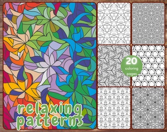 20 Relaxing Patterns Coloring Book, Geometric Patterns for Stress Relief for Adults and Teens,Neurographics, Printable PDF, Instant Download