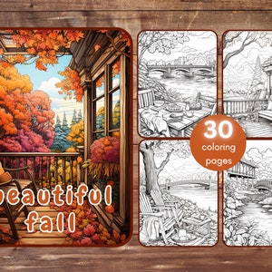 30 Beautiful Fall Coloring Book, Cozy Autumn, Thanksgiving, Season Coloring, Pumpkins, Autumn Leaves, Instant