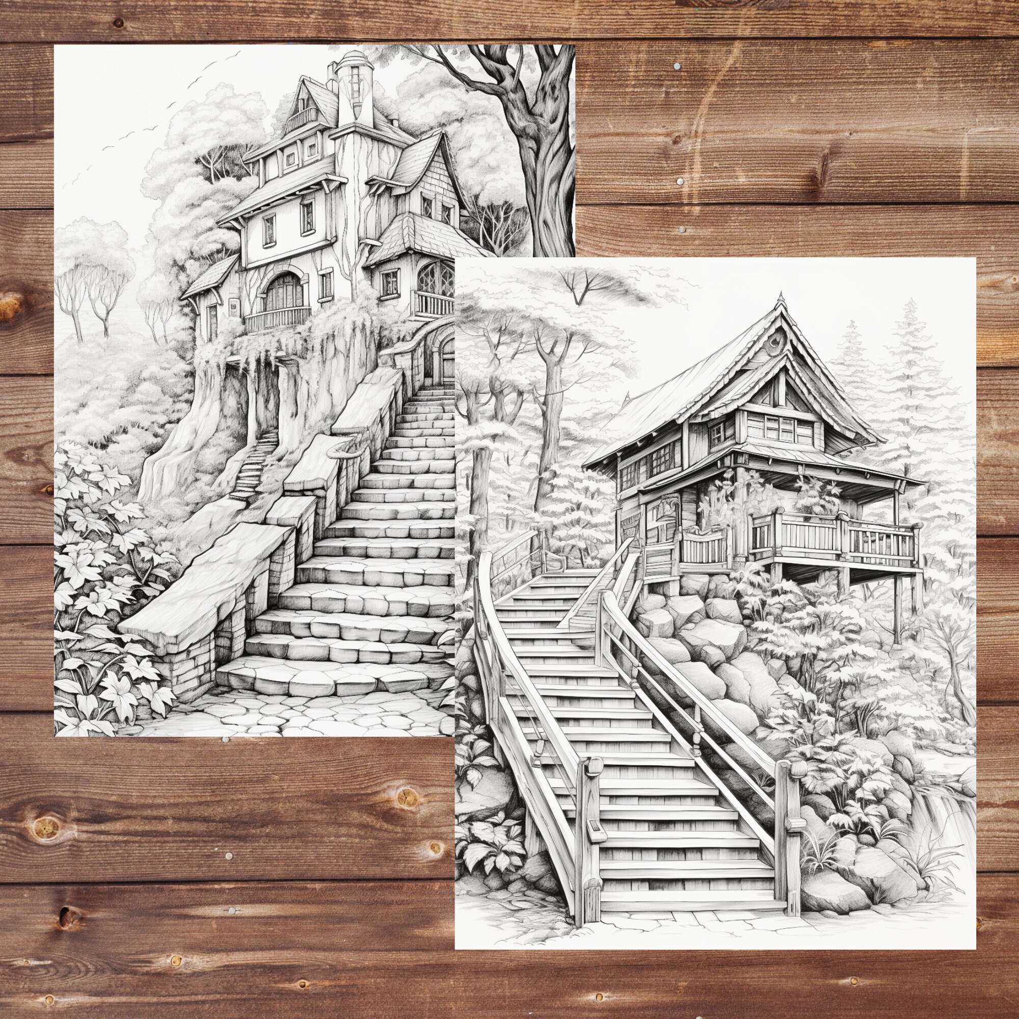 34 Secret Garden Coloring Book, Grayscale Fantasy Enchanted Forest