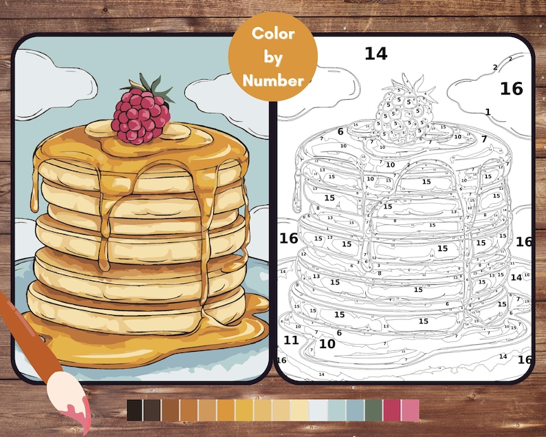 Pancake Stack Color by Number for Adults, Food Paint by Number ...