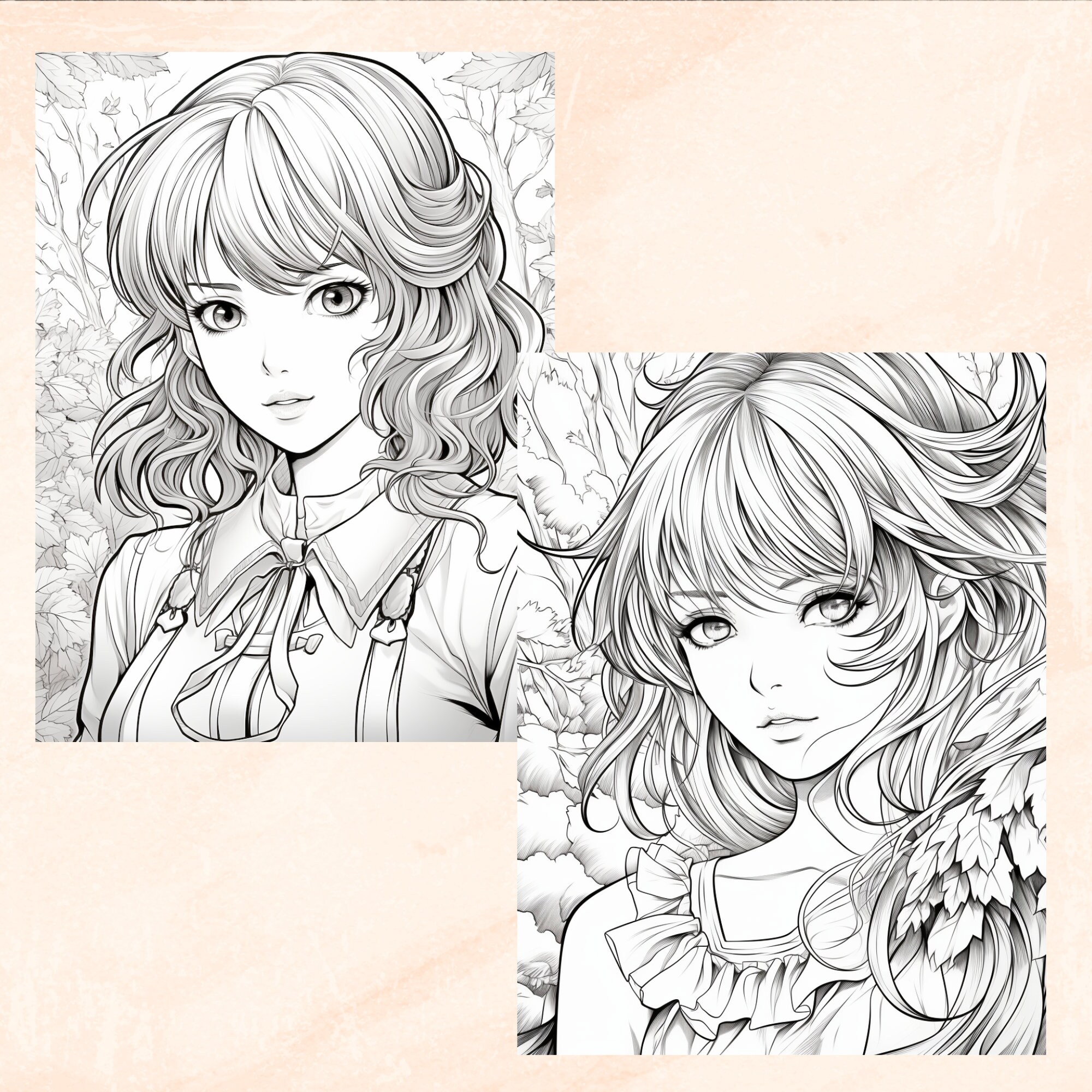 30 Anime Girls Coloring Book, Grayscale Printable Anime Manga Coloring ...