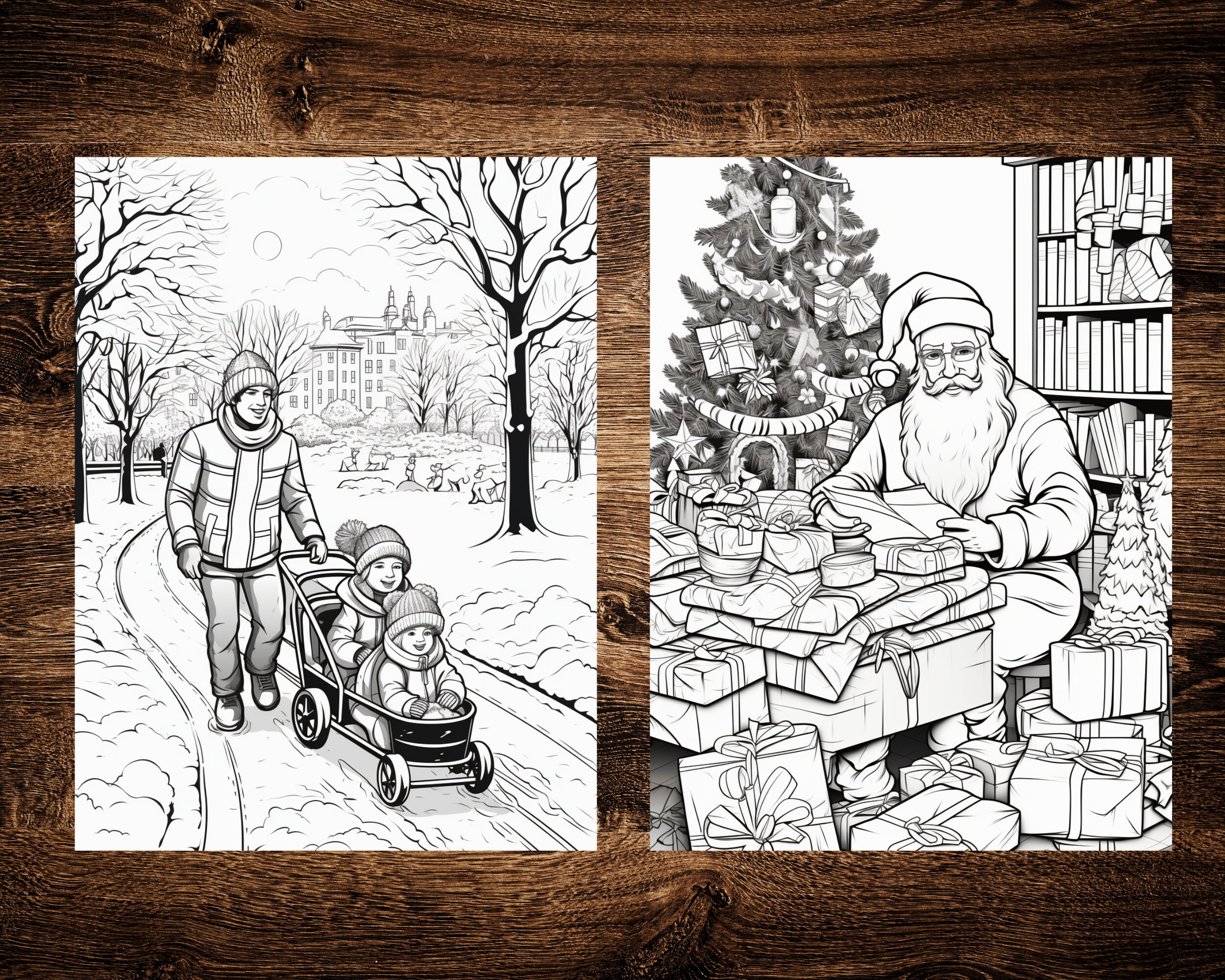 20 Cozy Christmas Coloring Book, Grayscale Printable Christmas Coloring