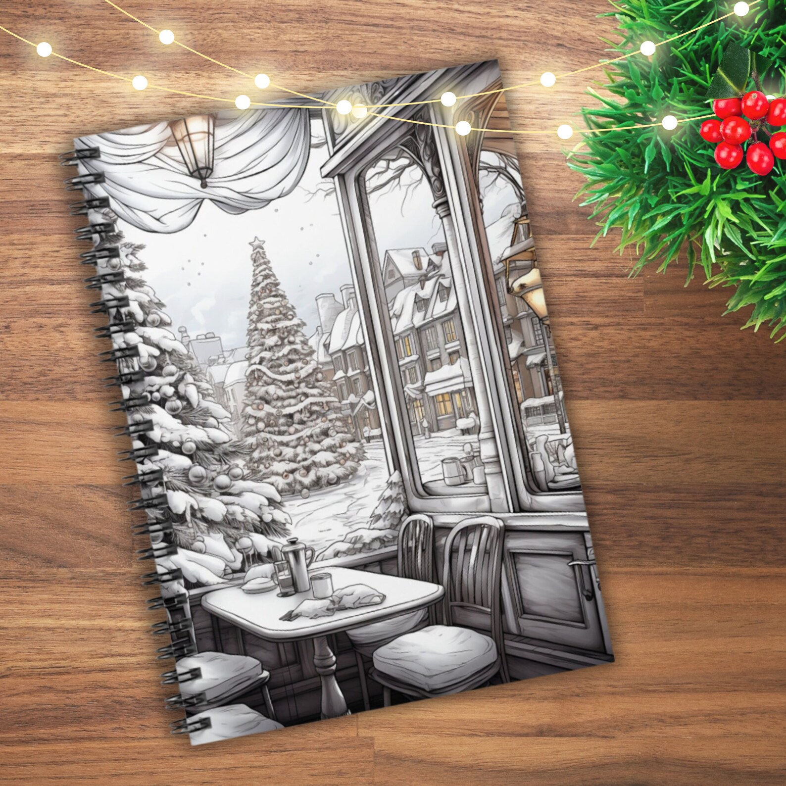 Christmas Notebook, Coloring Page Notebook, Black and White, Christmas ...