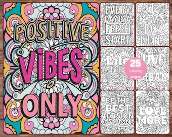 Libro para colorear de afirmaciones positivas: frases para colorear y relajarte, para la atención plena y el alivio del estrés. Descarga instantánea.